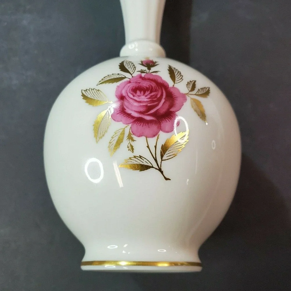 Vintage LENOX Bud Vase RHODORA Pattern Cream w/ Rose & Gold Trim 8